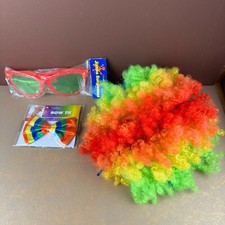 Clown Costume Rainbow Wig Huge Glasses Bow Tie Halloween
