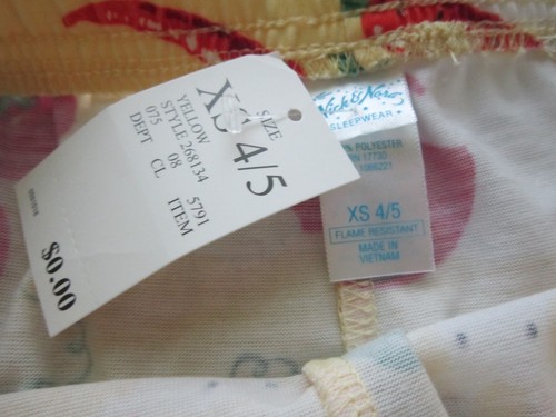 NWT Nick & Nora Girls PJ Pajama Sleep Set Size XS 4/5 Yellow Bunny Rabbit Garden - Picture 3 of 4