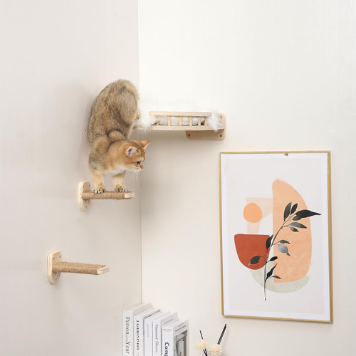 Cat Wall Shelves, Cat Shelves and Perches for Wall, Corner Cat Shelf with 3 Step - Picture 8 of 12