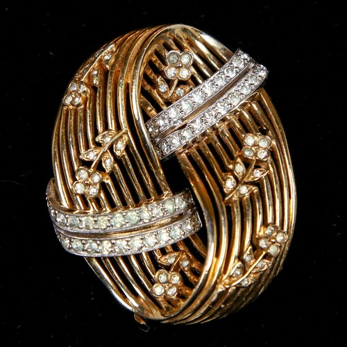 Vintage Jomaz Joseph Mazer Brooch Pin Oval Gold Tone w/ Rhinestones ~2 x 1.5” - Picture 1 of 6