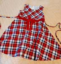 Vintage Bonnie Jean Red White Black Plaid Sleeveless Dress w/Red Velvet bow 3T