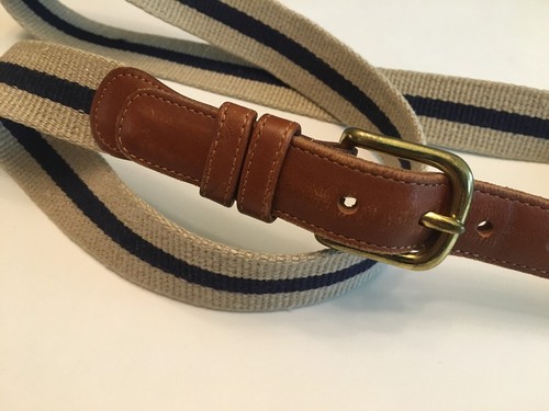 COACH 42 NATURAL LINEN & BROWN LEATHER BELT 3830 TAN NAVY SUMMER PREPPY TRAD IVY - Picture 7 of 7