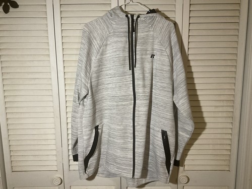 Russell Fusion Knit Grey Black Trim XL 46/48 Hoodie 76% Cotton 24% Polyester EUC - Picture 1 of 7