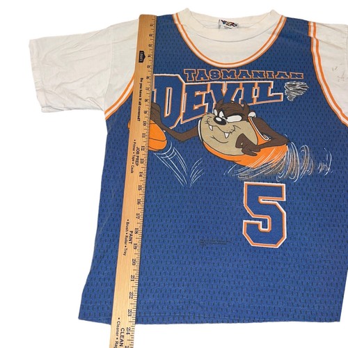 Vintage 1995 Looney Tunes Shirt Youth Size 16/18 XL Basketball Taz Devil STAINS - Picture 2 of 7