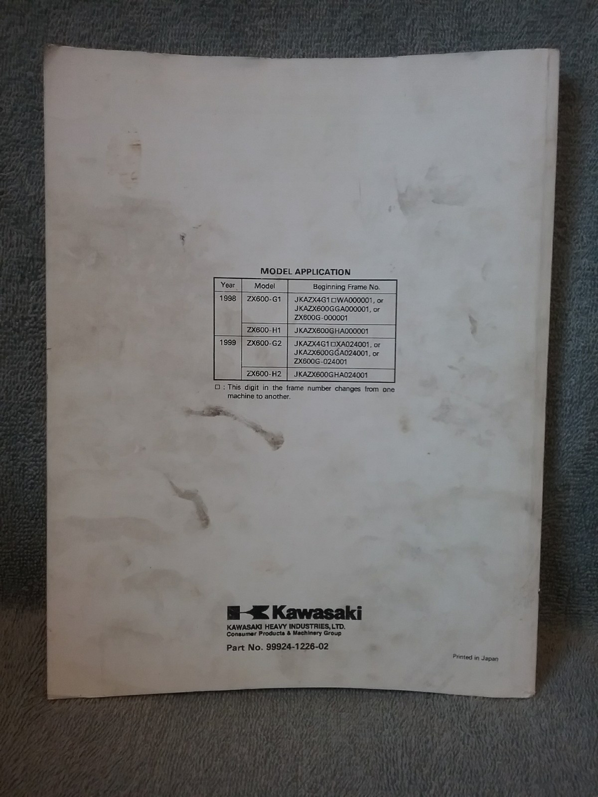 98-99 KAWASAKI NINJA ZX-6R ZX6R ZX600G/H ZX600 600 OEM GENUINE SERVICE MANUAL 98-99 KAWASAKI NINJA ZX-6R ZX6R ZX600G/H ZX600 600 OEM GENUINE SERVICE MANUAL