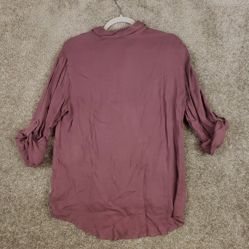 Express Maroon Hi Low Hem Size Small Womens Roll Tab Long Sleeve Rayon Casual - Picture 2 of 7