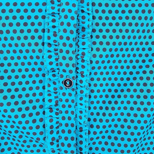 Sally Miller Mädchen XL 14/16 türkis grün schwarz Tupfen L/S Knopf Rüschen Kleid - Bild 4 von 10