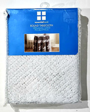 Essential Home Round Tablecloth 100 Polyester 70in Diameter Morning Rose White