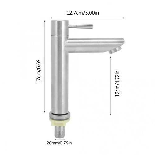 Rubinetto lavabo acciaio inox 1/2" rubinetto singolo acqua fredda bagno balcone - Foto 3 di 17