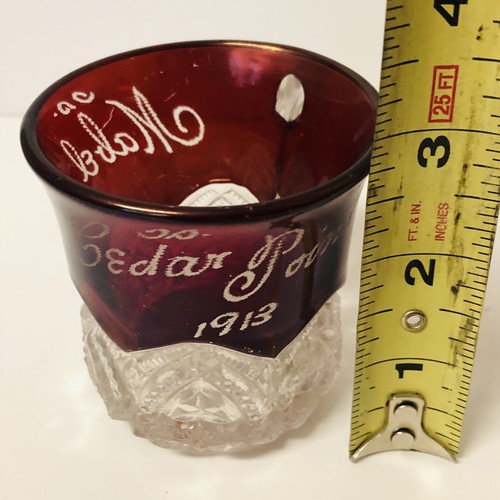Cedar Point 1913 Small Etched Ruby Red Cut Glass Cup Mug “Mabel” - Picture 6 of 6