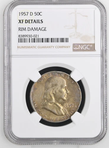 TONED 1957-D 50C Franklin Silver Half Dollar NGC XF Details