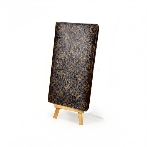 Vintage Louis Vuitton Porte Valeurs LV Monogrammed Vertical Bifold Wallet Brown
