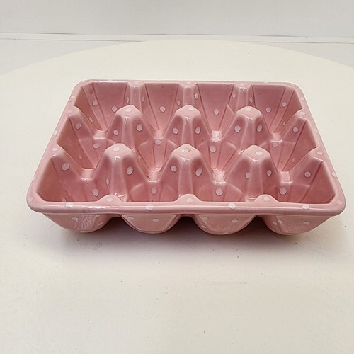 Ceramic Pink w/ White Polka Dot One Dozen Easter Egg Tray Holder