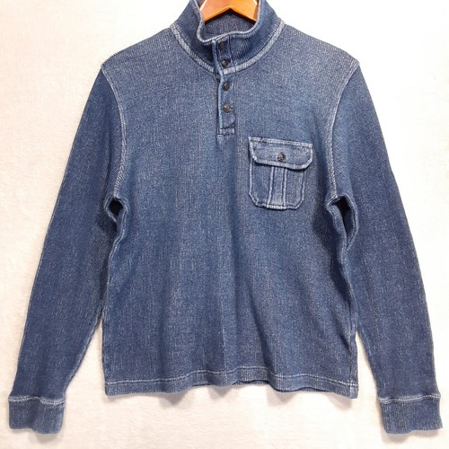 Suéter Pullover Lucky Brand Para Hombres Verdadero Indigo 1/4 Botón Talla M/Azul/Simulado/Pana - Imagen 1 de 13