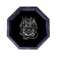 Dice Tray, Dragon with Dice Octagon Wooden Rolling Tray D&D Tabletop Board Games