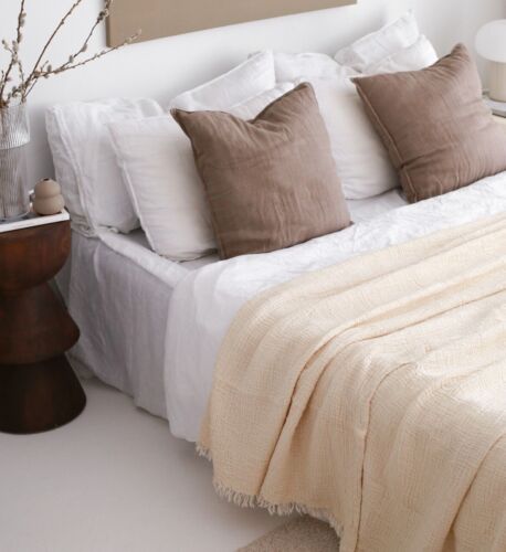 Cotton Bedspread, Muslin Throw Blanket, Queen Coverlet, Soft Oversize King Cream - Picture 2 of 7