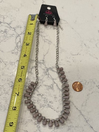 Paparazzi Beaded Necklace & Matching Earrings Set Brown and silverTone New - Picture 5 of 8