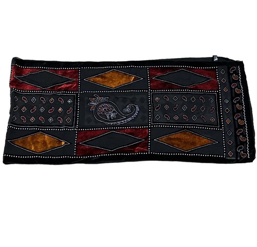 Vtg Viscose Silk Oblong Velvet Burnout Geometric Paisley Long Scarf Black BOHO - Picture 2 of 8