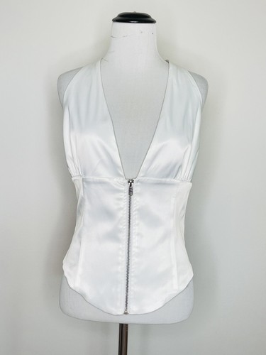NEU Akira Damen Satin Neckholder Top Satin weiß Reißverschluss vorne Verschluss Gr. Groß - Bild 6 von 6