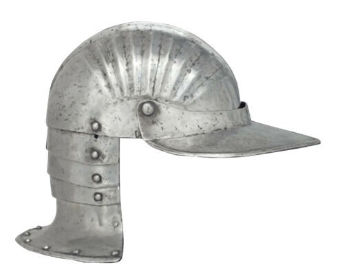 CASCO DE BATALLA DE SOLDADO HISTÓRICO MEDIEVAL EN ACABADO PLATEADO ANITCA. - Imagen 1 de 4