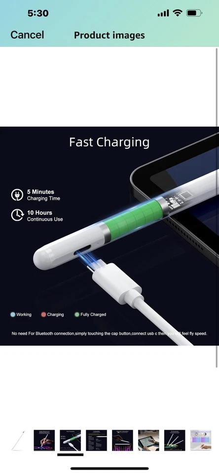 Caneta Stylus para iPad 9ª e 10ª Geração-2X Carregamento Rápido Compatível com Lápis Ativo - Imagem 3 de 4