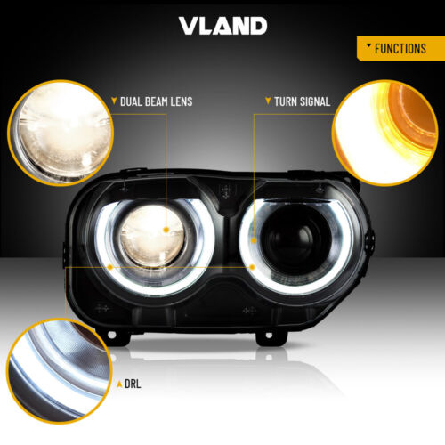LED Headlights Halo DRL Lights For 15-23 Dodge Challenger G3 Projector Head Lamp - Picture 4 of 12