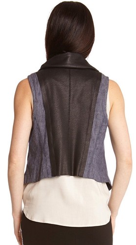 Chaleco Karen Kane 2L73519 Azul Denim/Negro Imitación Cuero Moto Cortina Frontal - $168 - Imagen 3 de 5