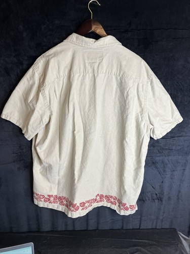 Vintage Abercrombie & Fitch Fitted Camp Shirt Mens Floral Size XL Tan Red - Picture 9 of 11