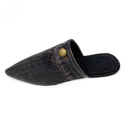 Mujeres Azul Denim Zapatillas Punta Punta Deslizables Mules Sin Cordones Pisos Mocasines Zapatos - Imagen 13 de 18