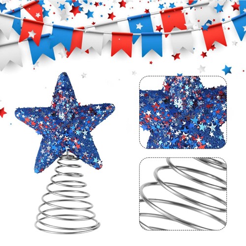 Patriotic Star Glitter Tree Topper 4th of July Holiday Decor Red White and Bl... - Picture 4 of 7