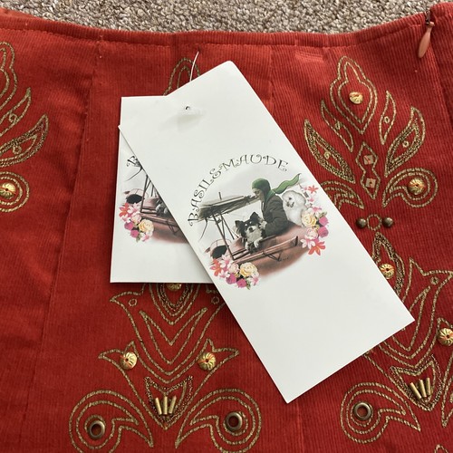 Falda Basil & Maude Roja Pana Bordada Línea A Talla 6 Boho $325 - Imagen 4 de 7