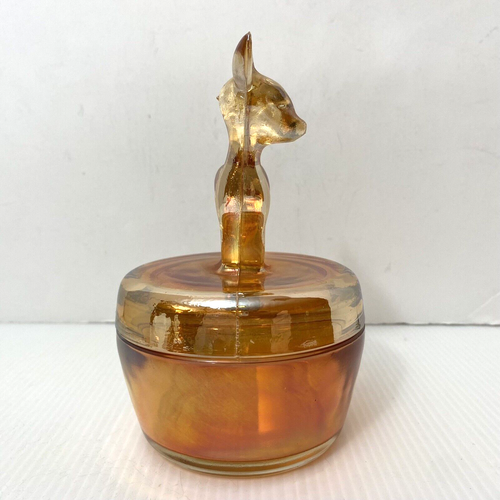 Vtg Deer Jeannette Carnival Glass Marigold Iridescent Trinket Candy Powder Dish - Bild 7 von 16