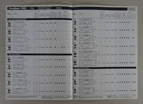 Preisliste T.E. Caravans Energiespar-Line / S-Klasse / Luxus-Klasse Stand 1982 - Bild 2 von 2