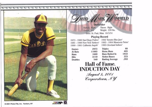 Dave Winfield - San Diego Padres - Hall of Fame  8 " x 10" Supercard  - Picture 3 of 3
