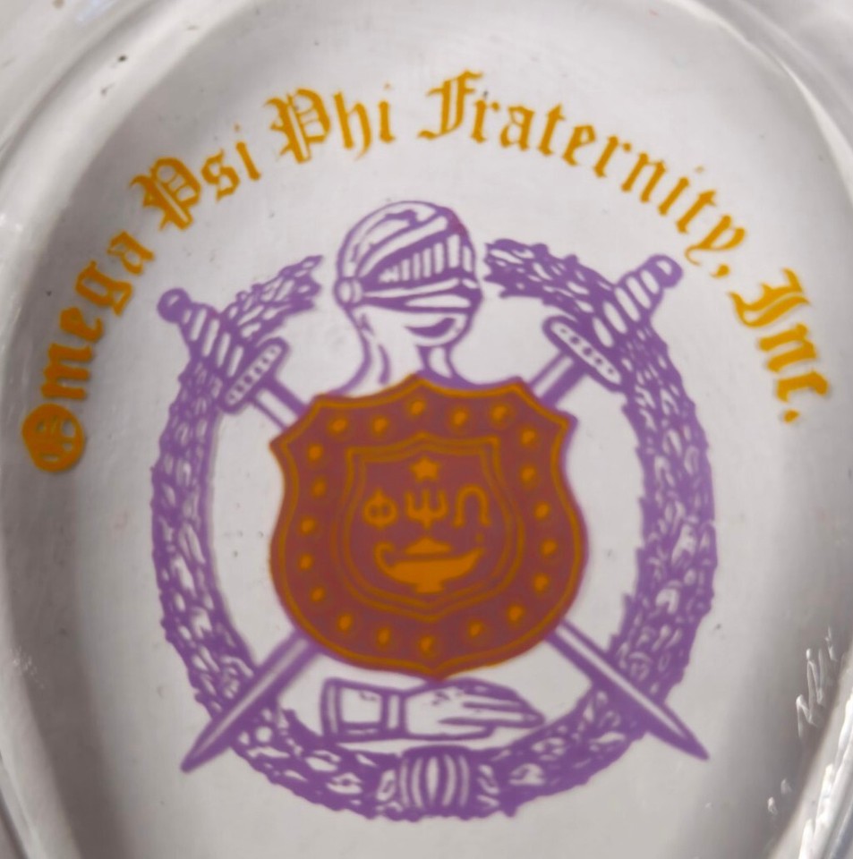 Vintage Omega Psi Phi Fraternity Glass Lucky Horseshoe Ashtray