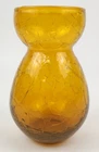 Blenko Style Amber Crackle Glass Vase Glow Mouth Rim Orange Cadmium 6" Vtg