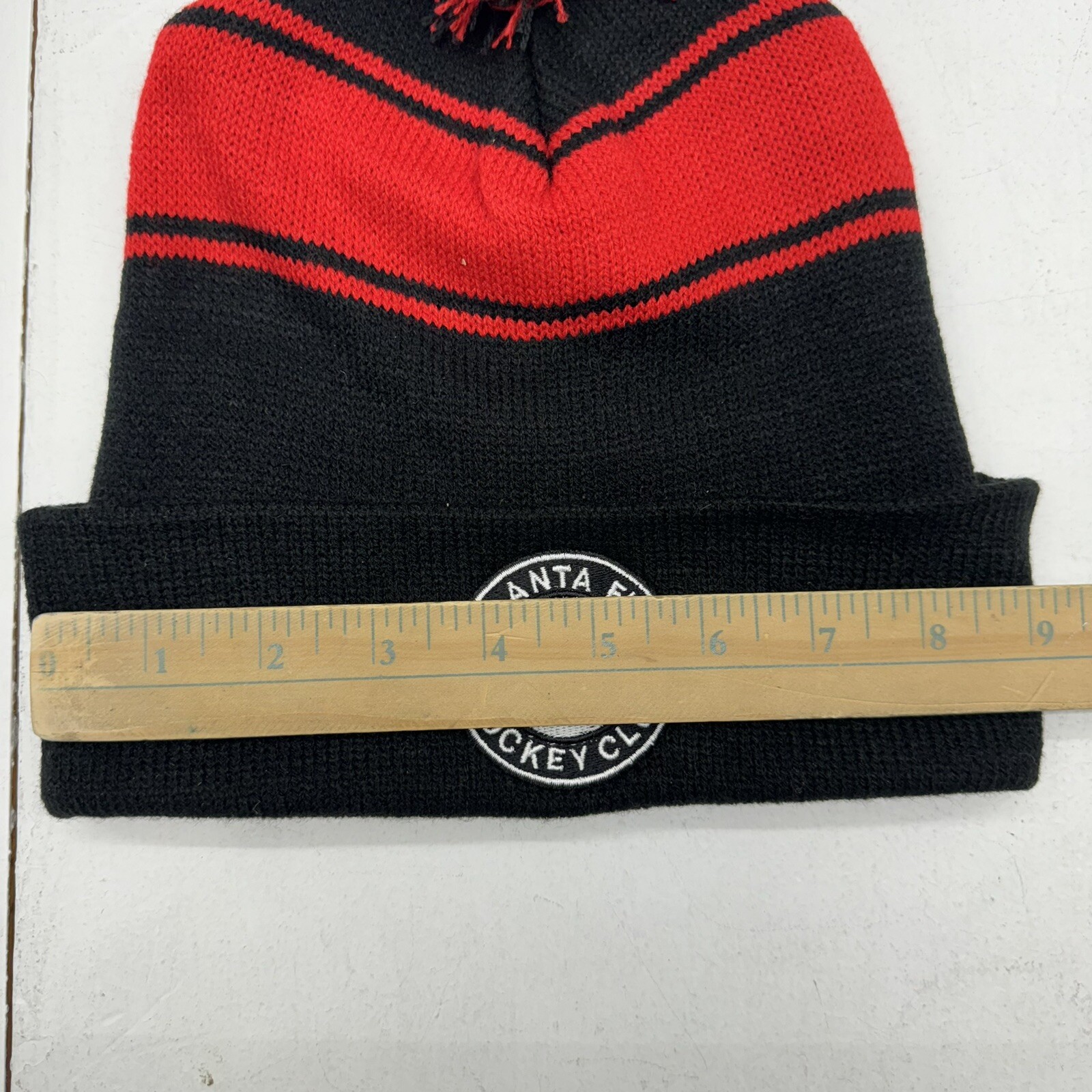 Sport Tek Black Red Knitted Beanie Hat Pom Atlanta Fire Hockey Club Adult OS