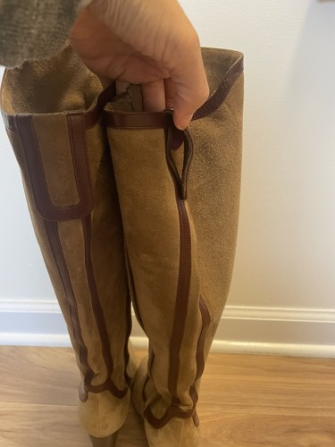 Pierre Hardy Boots 38 Tan Brown Suede Knee Boots 8 Leather Trim Italy - Picture 12 of 16