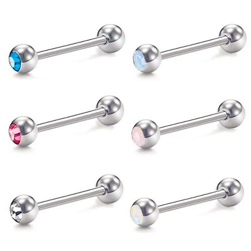 6X Colorful Opalite Gem Tongue Nipple Ring Steel Bar Barbell Piercing 16/19/22mm - Picture 2 of 2