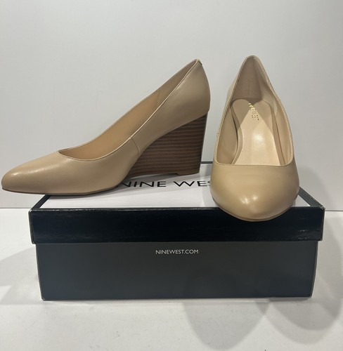 Nine West Jazzin Beige Wedge Pump Size 9.5 M NEW In Box 3" Heel