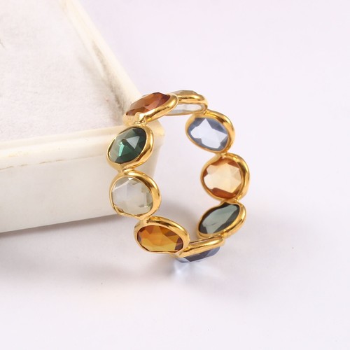 Natural Multi Sapphire Ring-18k Solid Gold Eternity Band Engagement Ring - Picture 3 of 4