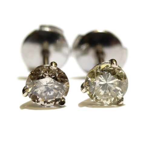 14k white gold 1.10ct I3 Brown round diamond 3 Prong stud earrings Natural - Picture 2 of 7
