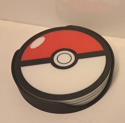 * NEW - POKEMON POKEBALL DRINK COASTER GIFT SET OF 4 w/ HOLDER Nintendo Game *