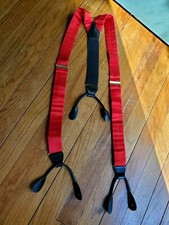 NWOT Vintage 1990s Pelican Red Satin Suspenders Fabric Leather Brass 1.5" Wide