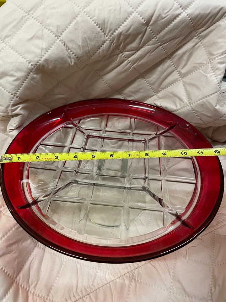 Indiana cranberry Ruby Flash Glass Relish 5 Divider Stand Up Server Tray 12" - Image 2 of 4