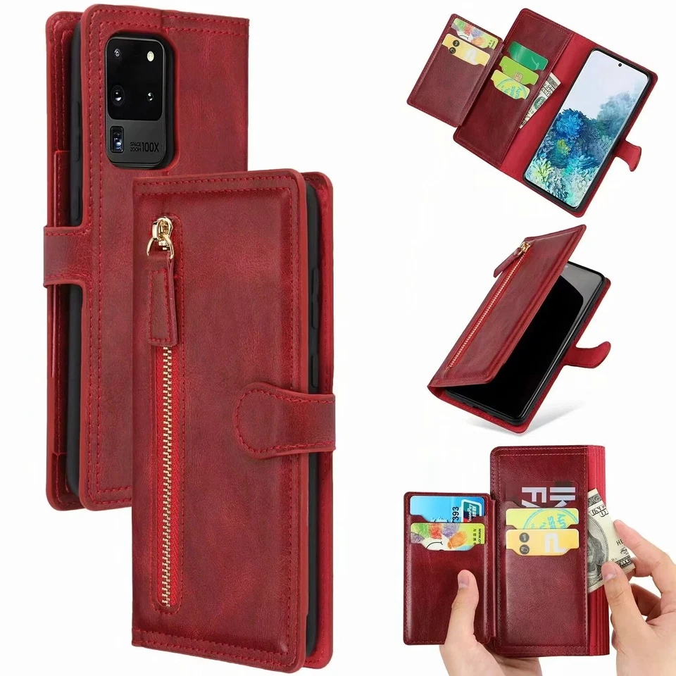 Vintage Buckle Zipper Wallet Leather Case for iPhone11 X XS XR 8 7 Samsung S20+ - Image 2 of 4