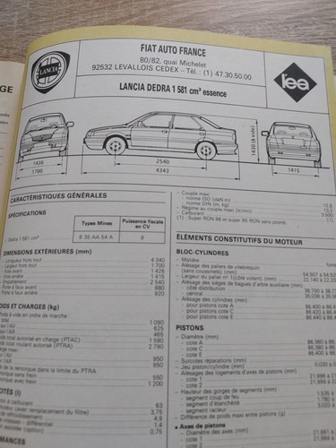 Revue Technique LANCIA DEDRA ESSENCE DIESEL 1.6 1.8 2.0 i 1.9 Td - Picture 15 of 17