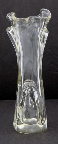 MCM Clear Art Glass Vase Jan Beranek Skrdlovice Czech Bohemia Sommerso 9" - Picture 1 of 9