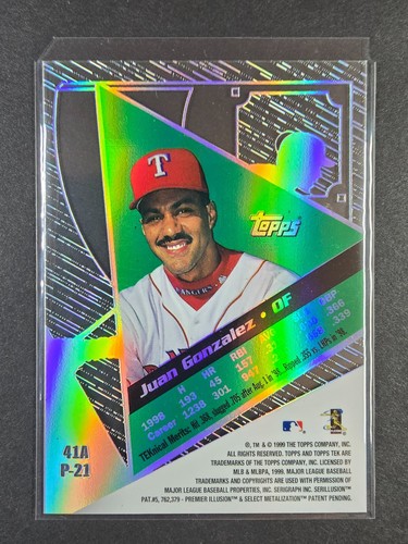 JUAN GONZALEZ 1999 Topps Tek #41A Pattern #21 Texas Rangers - Imagen 2 de 2