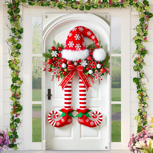 Elf Legs Door Cover 71x35 Inch Christmas Banner for Front Door Outdoor Indoor - Foto 12 di 12